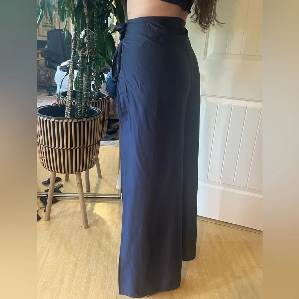 BALIAWEAR standard jumpsuit wrap pants in steel blue satin - Picture 13 of 15